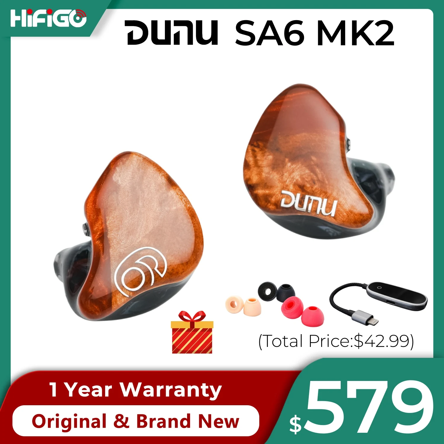 Мониторы-вкладыши DUNU SA6 MKII / MK2 6BA, IEMs 6, балансировочные арматурные детали, оригинальные деревянные чехлы для наушников