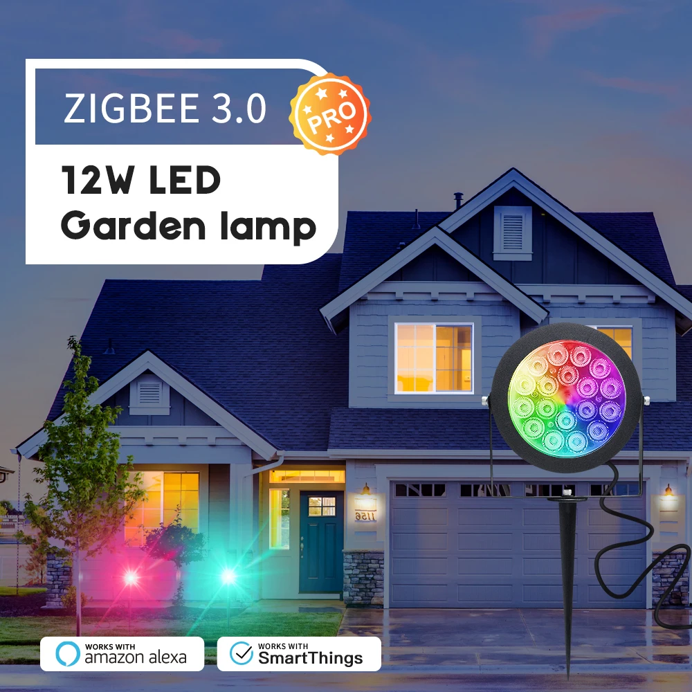 GLEDOPTO Zigbee 3.0 Outdoor LED Garden Lamp Light 12W Pro Waterproof IP65 Work With SmartThings Tuya App 2.4G RF Remote Control