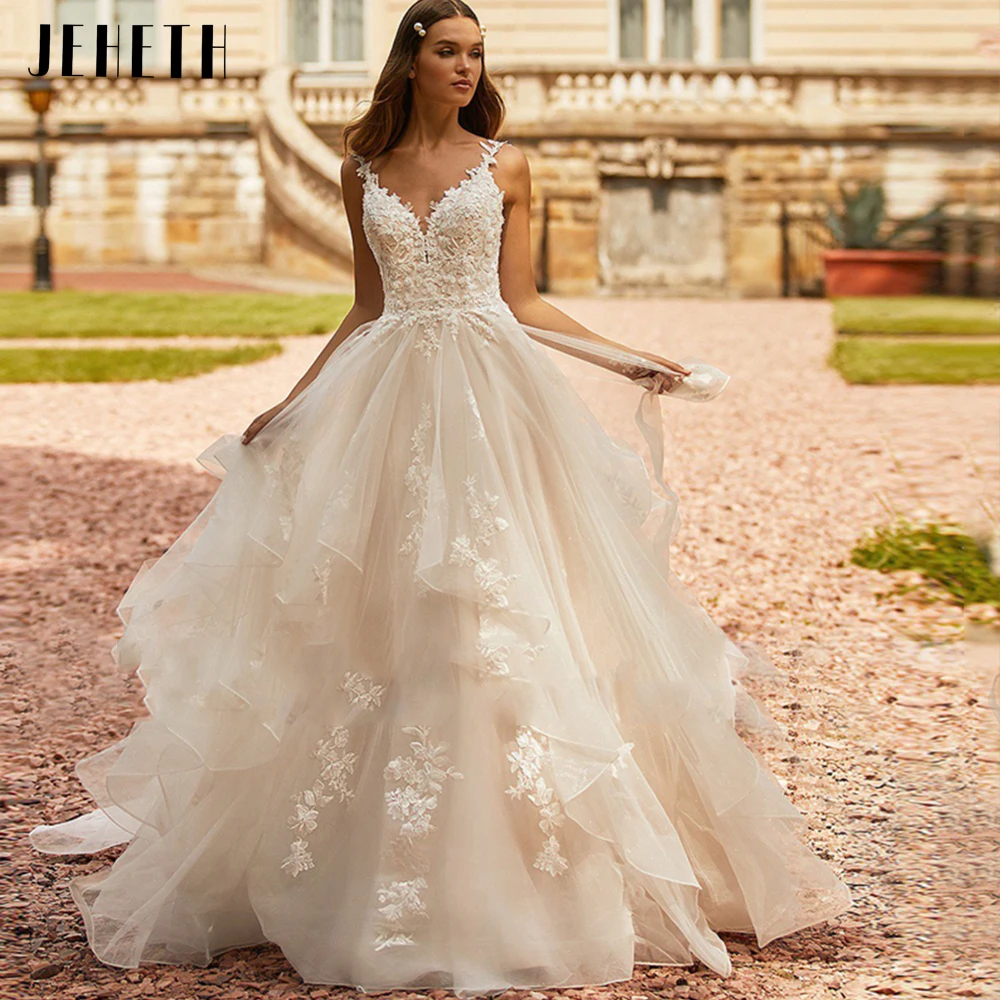 

Boho Beach Wedding Dresses For Women A Line V Neck Sleeveless Tulle Bridal Gowns Sexy Backless Lace Appliques Vestido De Novia