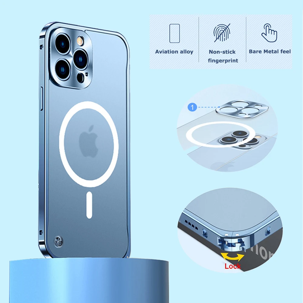 

Original Luxury Metal Frame Macsafe Magnetic Phone Case For IPhone 13 Pro Max 14 Plus 12 Mini 13Pro 12Pro IPone Mac Safe Cover
