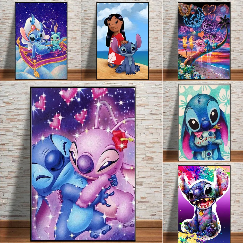 

Disney Anime Wall Art Cartoon Stitch& Angel Pictures On Canvas Painting Posters And Prints For Living Room Decoration No Frame