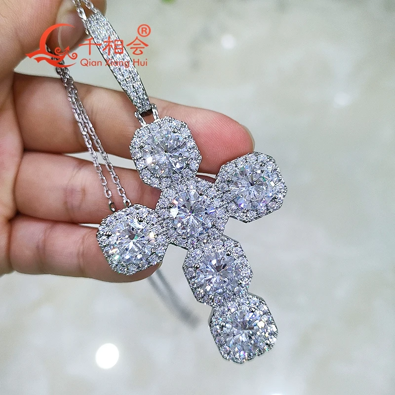 44*87mm cross  crystal sugar  D VVS white round  moissanite pendant  925 Sterling Silver  hip hop Jewelry  Engagement datting