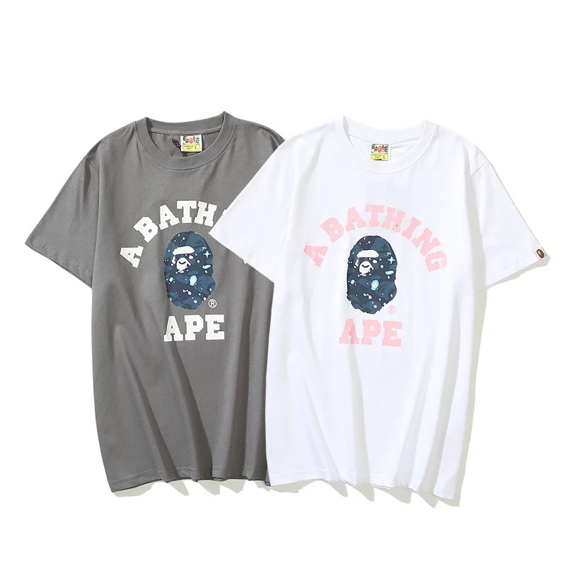 

100% Cotton Japanese Trendy Brand 2022 Summer New Men And Women Luminous Starry Sky Graffiti Short-sleeved Bape T-shirt