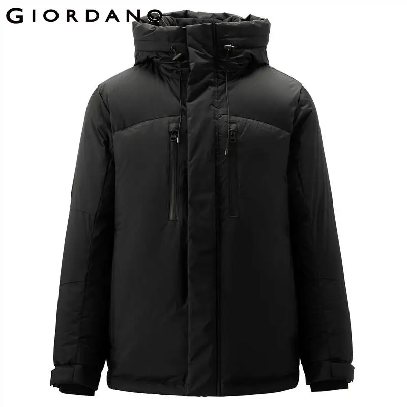 Giordano Men Down Jackets Hooded 90% Grey Goose Down Jacket Machine Washable Zip Front Waterproof Down Coat 01071699