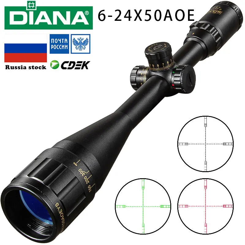 DIANA 6-24x50 Locking Tactical Rifle Scope Green and Red Cross with Light Sniper Gear Hunting Optical Scope Scope Aiming Rifle