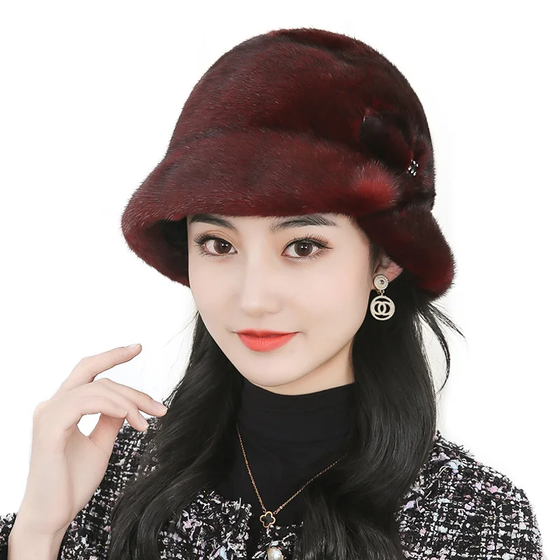 Winter Mink Fur Hat Beanie For Girls Soft Thickened Furry Beret Ladies Hat Elegant Winter Outdoor Windproof Warm Cap Female Hat