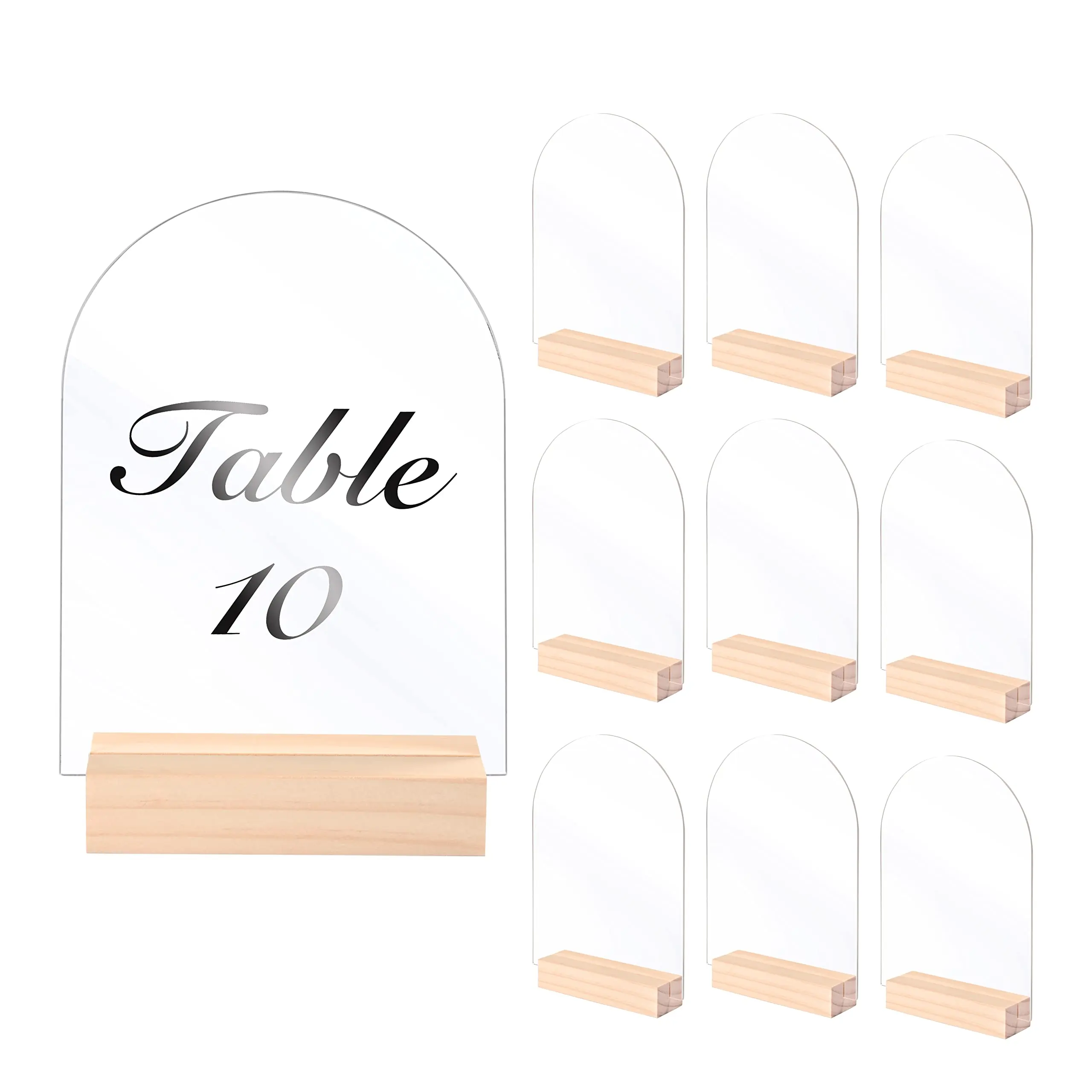 

Clear Arch Acrylic Sign with Wood Stand, DIY Modern Acrylic Plaque Table Numbers for Wedding Signs Menu Bar, Events Party Decor