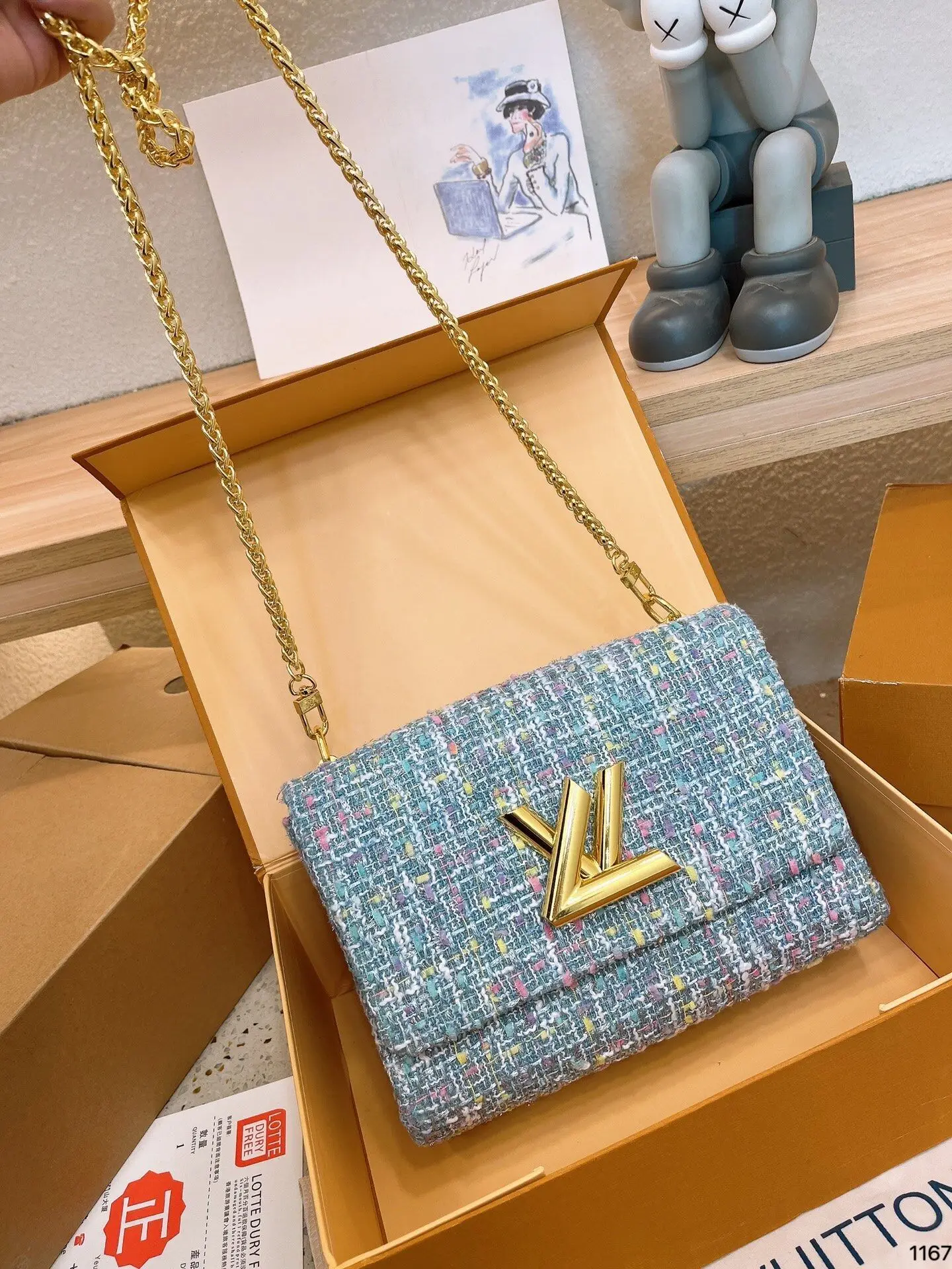 Синяя Твидовая Сумка С Цепочкой Через Плечо 23 Смx12 Смx16 См