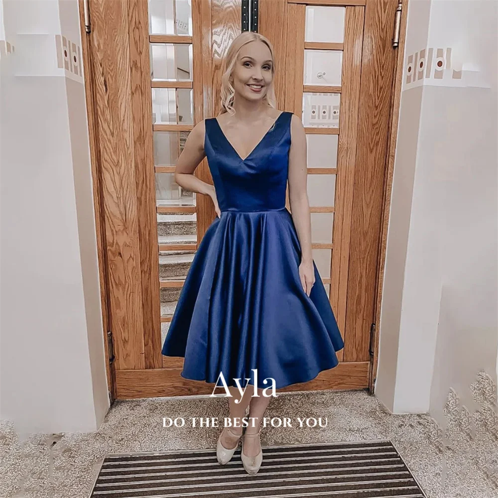 

فساتين حفلات Customizable Colors Short Evening Dress V Neck Tank Party Dress Satin Backless Dress For Women robes de soirée
