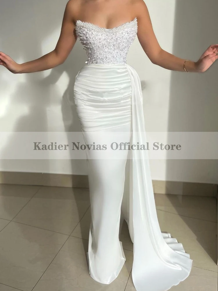 

Женское длинное свадебное платье KADIER NOVIAS, Белое Облегающее Платье с боковой юбкой, бусинами и жемчужинами, 2023