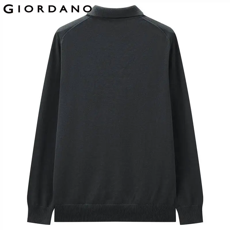 Giordano Men Polo Combed Cotton Long Sleeve Knit Polo Shirt 12 Stich Knitting Thick Polo Shirts Long Sleeve Casual Polo 18052605