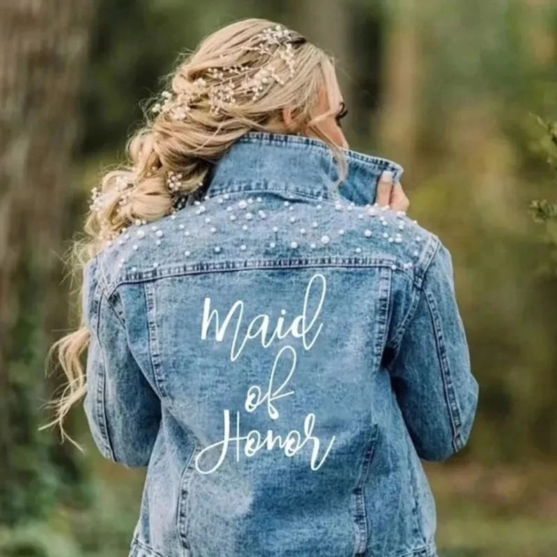 Will You Be my Maid of Honor pearl Denim Jacket Country wedding bridal shower Bachelorette hen party Bride to be Proposal gift