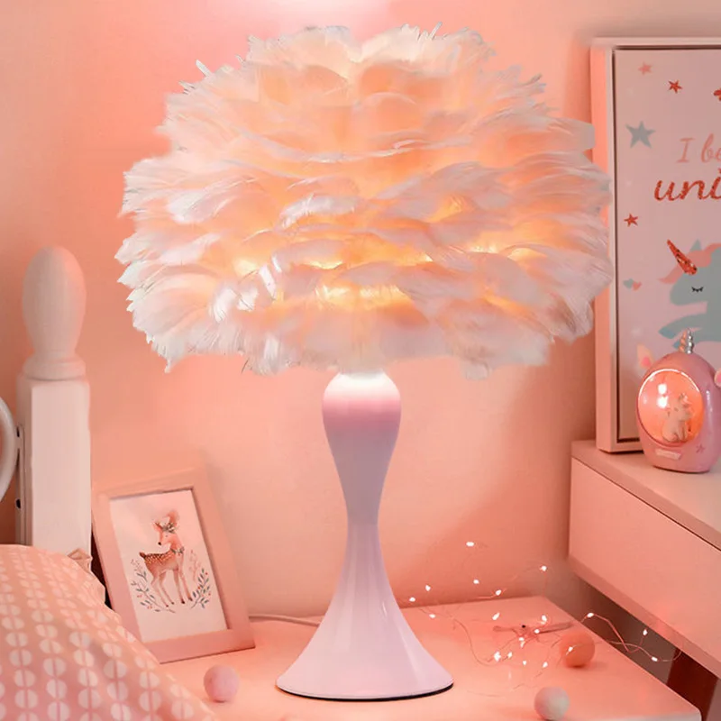 

LED Feather Desktop Lamp Modern Bedroom Bedside Decoration Night Light USB 3-Color Romantic Hotel Living Room Decor Table Lamps