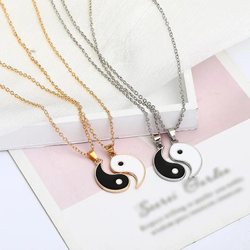 

2 Pcs Yin Yang Tai Chi Paired Couple Necklace For Women Men Lover I Love you Heart Pendant Necklaces Valentine's Day Jewelry