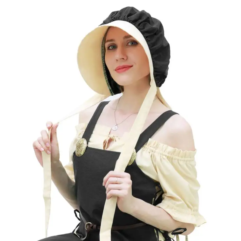 

Linen Women's Pilgrim Victorian Bonnet Oversized Maid Cosplay Hat Colonial Pioneer Bonnet Hat Linen Victorian Pilgrim Headwear