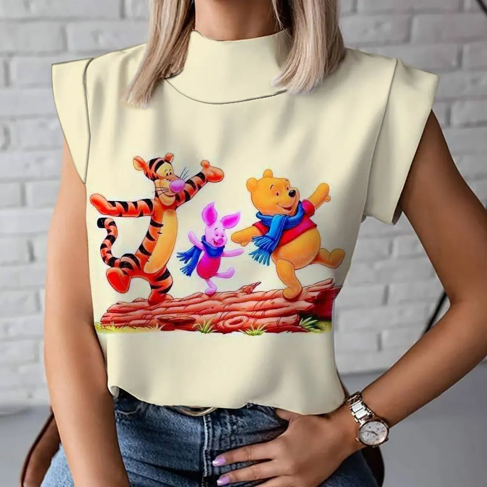 

Женская футболка в стиле Харадзюку, ретро, корейский, Disney, Винни-Пух, панк, готический, аниме принт, жилет с высоким воротником, одежда