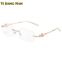 women titanium optical glasses frame rhinestones transparent lens lightweight elegant fashion eyeglasses rimless eyewear