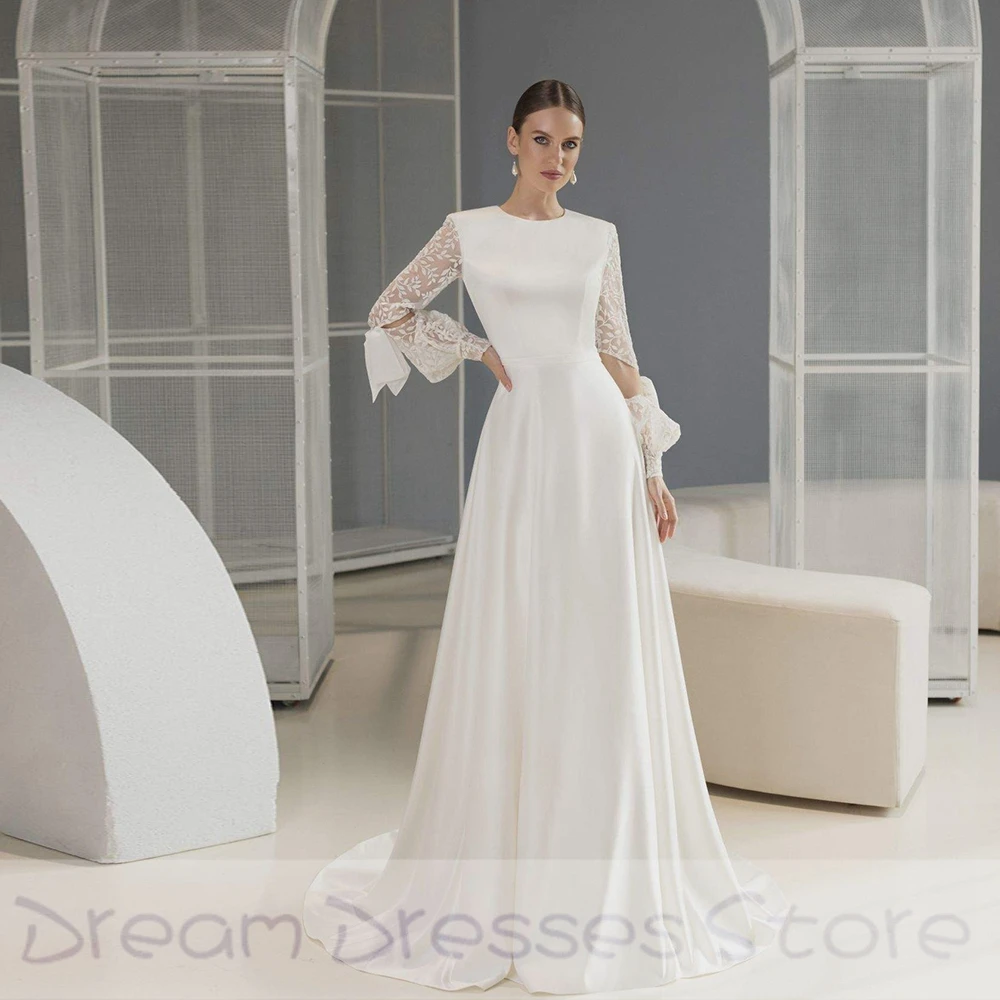 

Simple A-line Wedding Dresses Ribbon Trim Jewel Draped 2022Layered Summer Floor length Sati Bowknot Bridal Gowns Robe De Ma