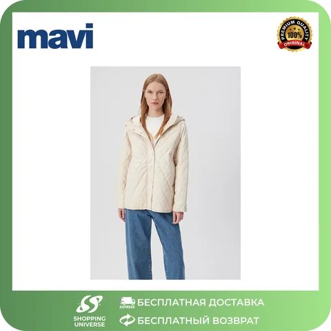 Mavi -  Бежевая куртка из искусственной кожи со стегаными деталями свободного кроя / свободного кроя повседневного кроя 1110212-70072