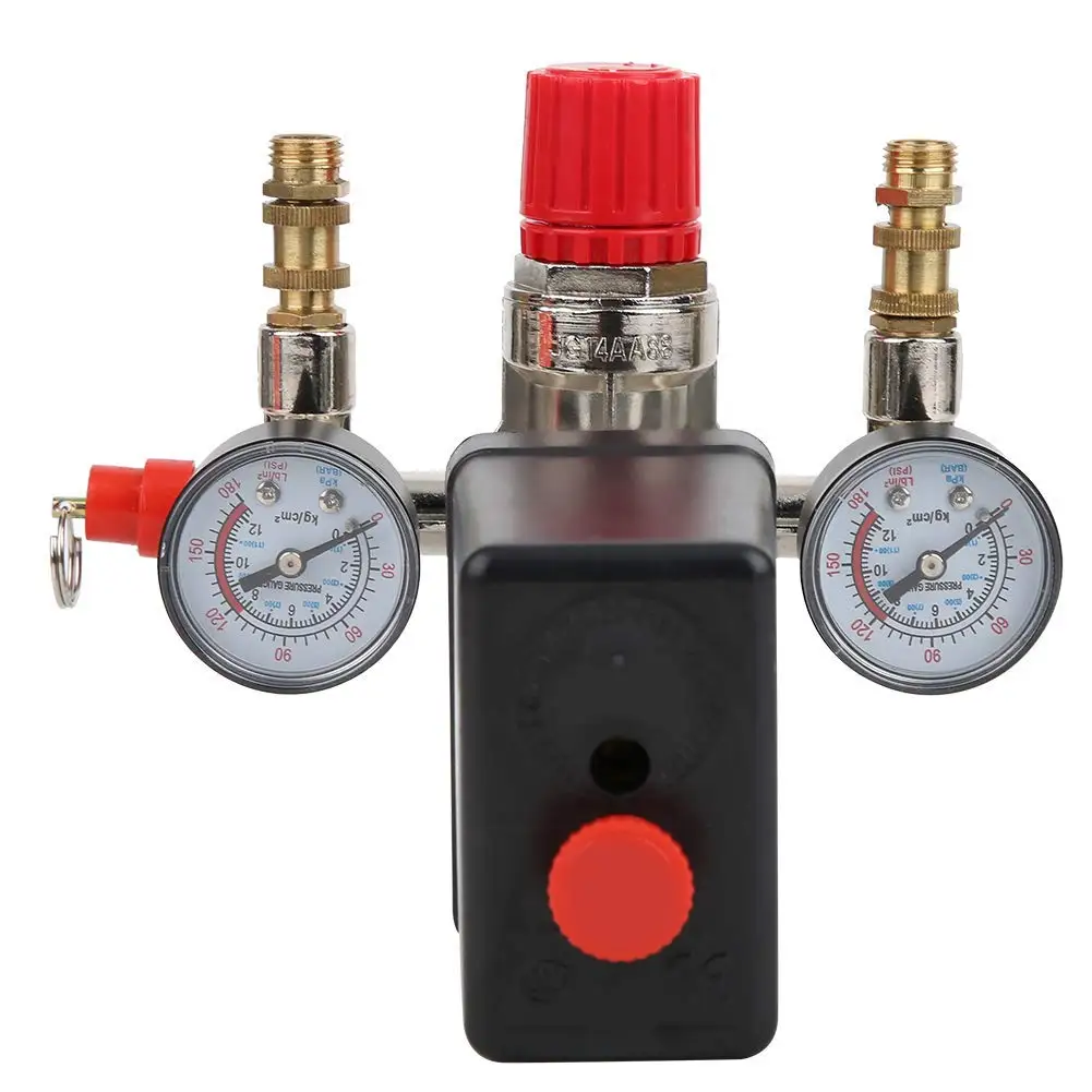 

New Pressure Switch Manifold Regulator Gauges Air Compressor Pressure Switch Control Valve 90-120PSI 220V Aluminum Alloy Bracket