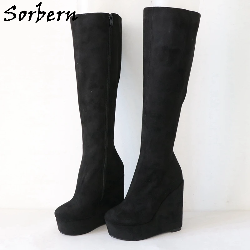 Sorbern Light Brown Knee High Boots Women Small Size Eu33 Wedges High Heel Platform Shoes Fetish Unisex Custom Colors