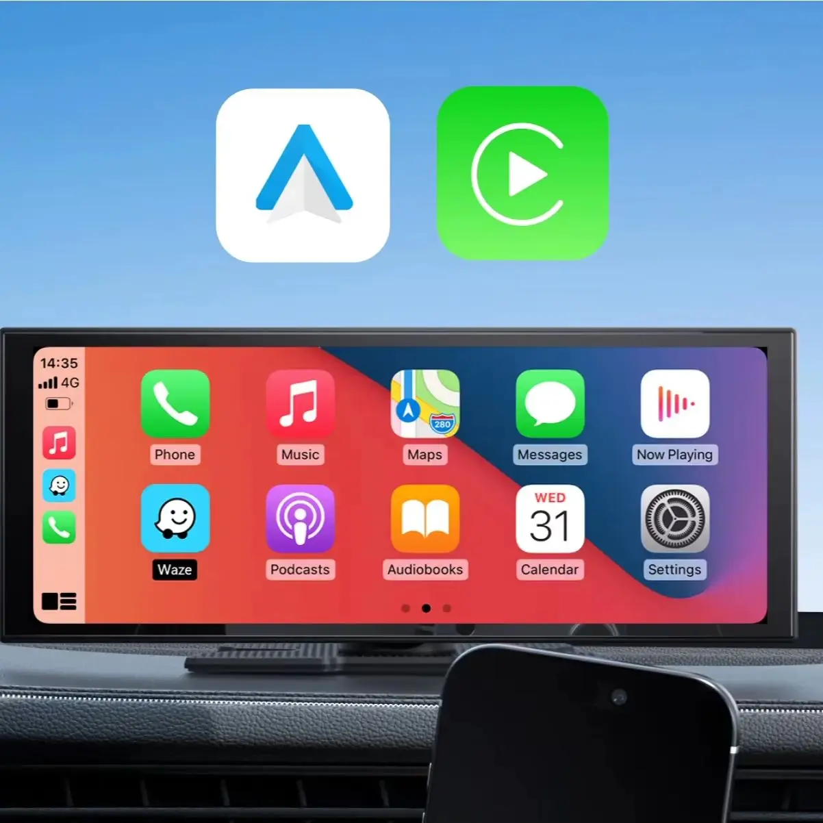 Фото Ottocast Android 15 OttoScreen Портативный автомобильный дисплей AI Экран 11,4 дюйма 4G 32G Автомобильный сенсорный экран Беспроводной Carplay Android Auto №2