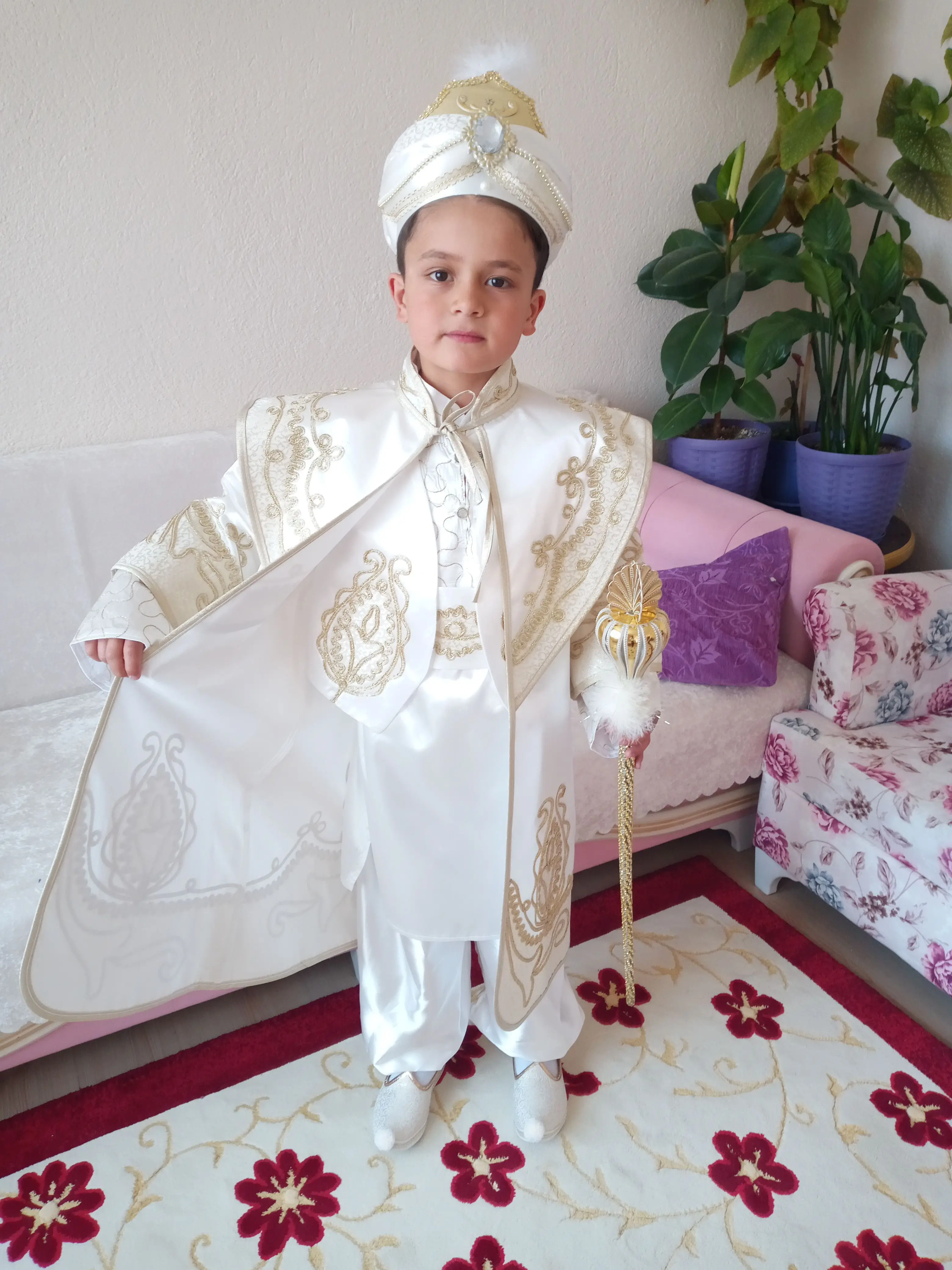 

New 2022 Male Child White Grand Vizier Kaftan Cream Circumcision Kit 4018 Muslim Children 'S Clothes
