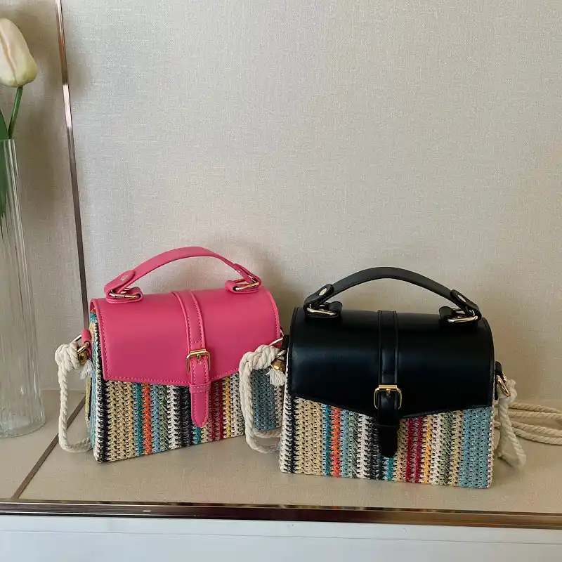 Женская соломенная сумка через плечо с регулируемым ремешком вязаная крючком