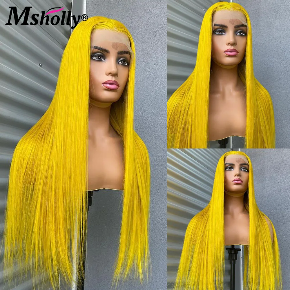 Прямой парик ярко-лимонного желтого цвета 100% человеческие волосы короткий Боб 13x