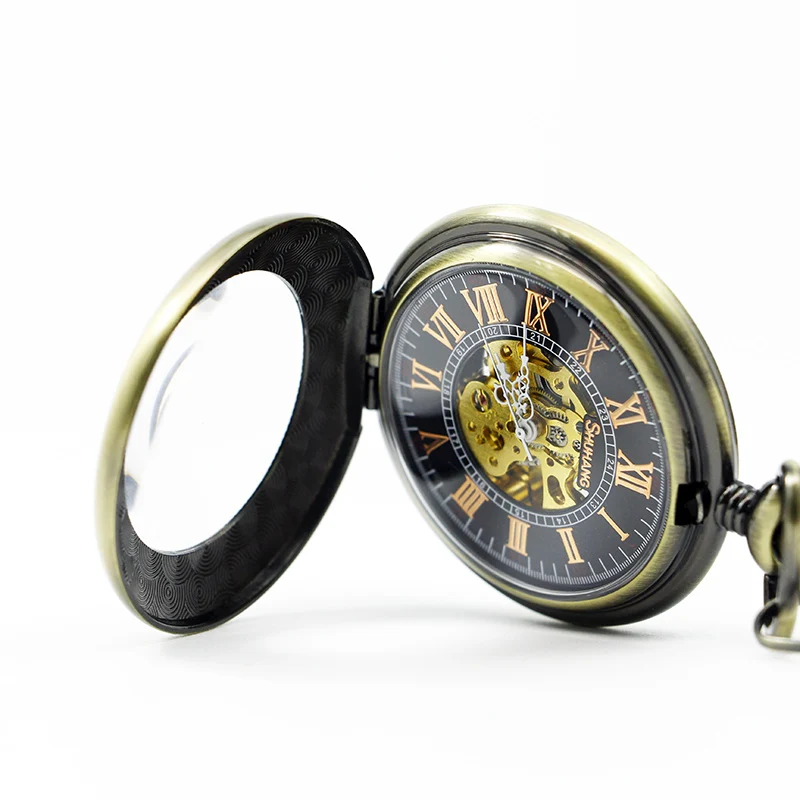Roman Numerals Case Mechanical Pockets Watch Personalised Collection Pendant Chain Half Hunt Hand Wind Fob Watch reloj hombre