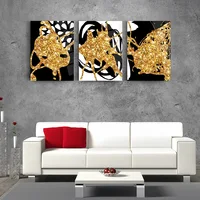 Golden Flow Set Of 3 , Glass Wall Art,Frameless Free Floating Tempered Glass Panel,Home Office Living Room Decoration,