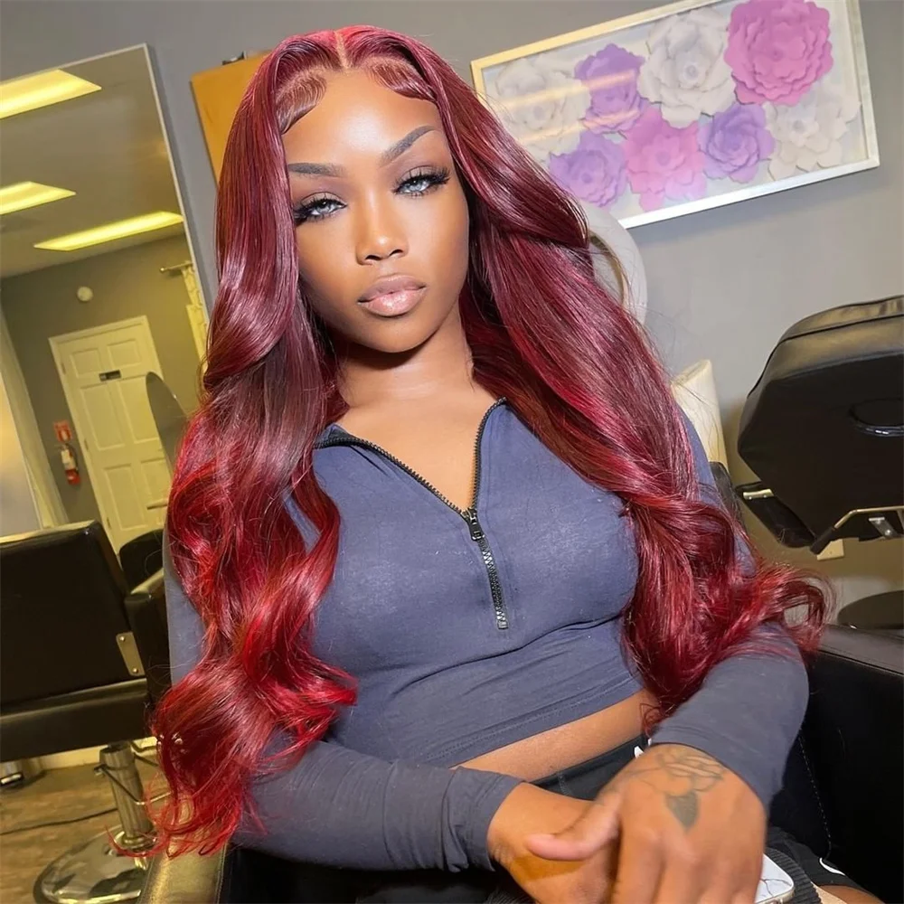 

Red Body Wave Colored 13x6 Transparent Lace Frontal Wigs Human Hair Wig For Women Brazilian Remy Hair Glueless Full Lace Wigs