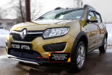 Защитная сетка решетки переднего бампера Renault Sandero Stepway 2014-2017 (II дорестайлинг) шагрень