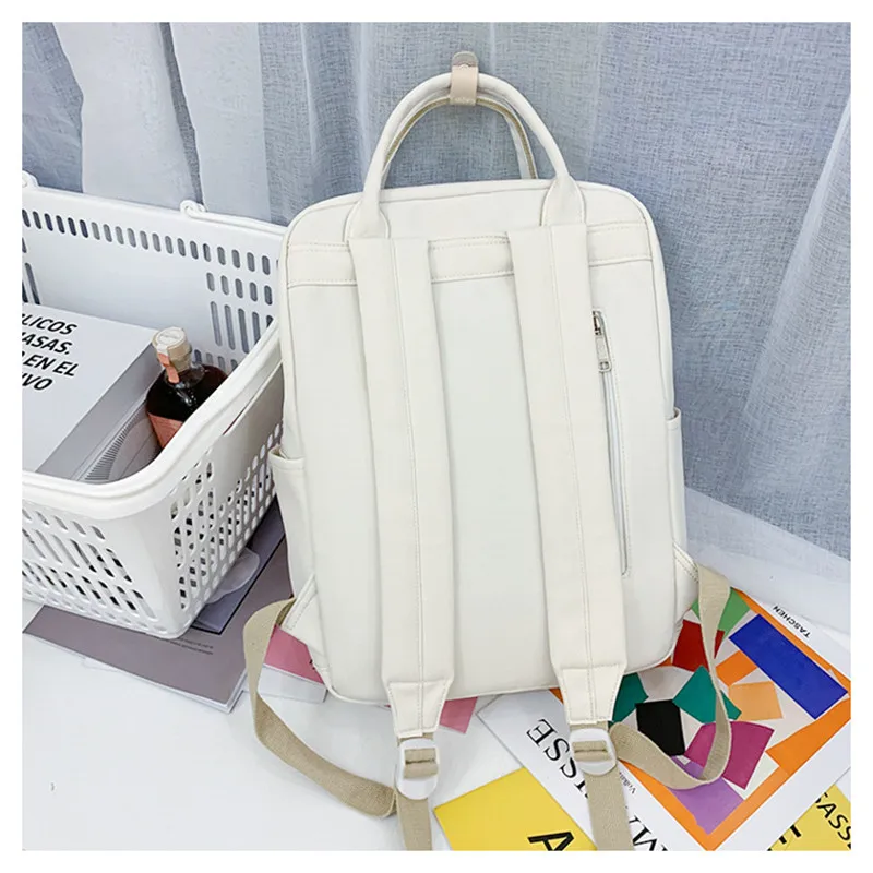 New Simple Fashion Casual Solid Colour Large Capacity Double Shoulder Bag High School Students Travel Shoulder Backpack