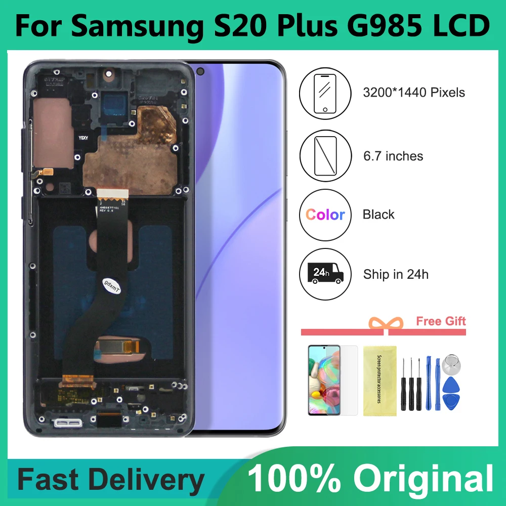 6,7 'Оригинальный ЖК-дисплей для Samsung Galaxy S20PLUS G985, G985F дисплей с сенсорным экраном дигитайзер в сборе S20 Plus дисплей с рамкой