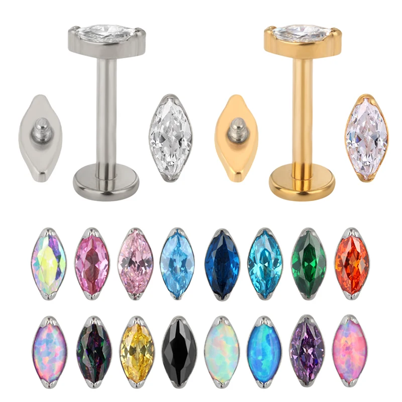 

GZN 1PCS ASTM F136 Titanium Marquise Crystal Blaze Set Daith Cartilage Earrings Tragus Helix 16G Body Jewelry Nose Ring