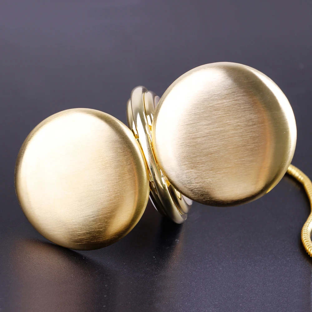 Gift Box Frosted Mechanical Pocket Watch Full Luxury Gold Color Men Women Stylish Retro FOB Hand Wind Double Hunter Watches