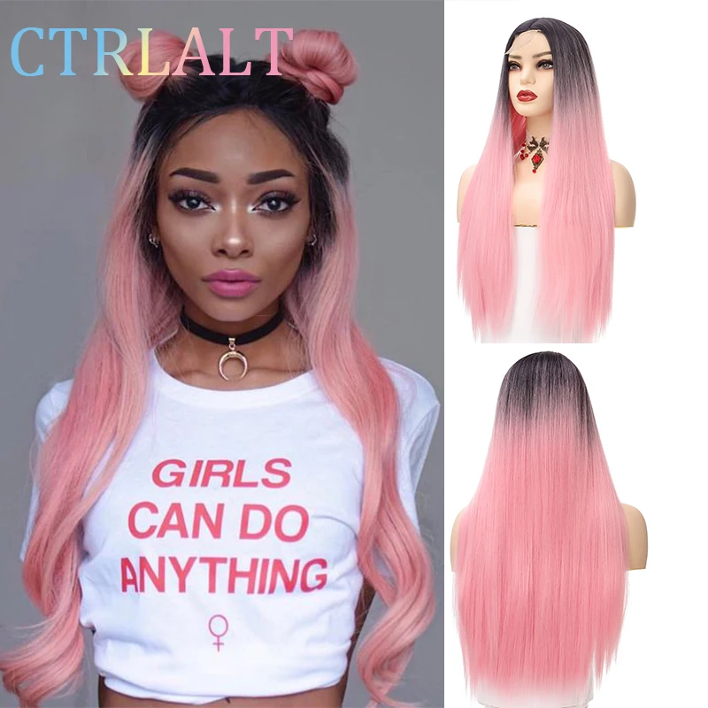 

CTRLALT Synthetic 28 Inch Long Straight Lace Wig Natural Seam Heat Resistant Ladies Wigs Cosplay Party Everyday Heat Resistant