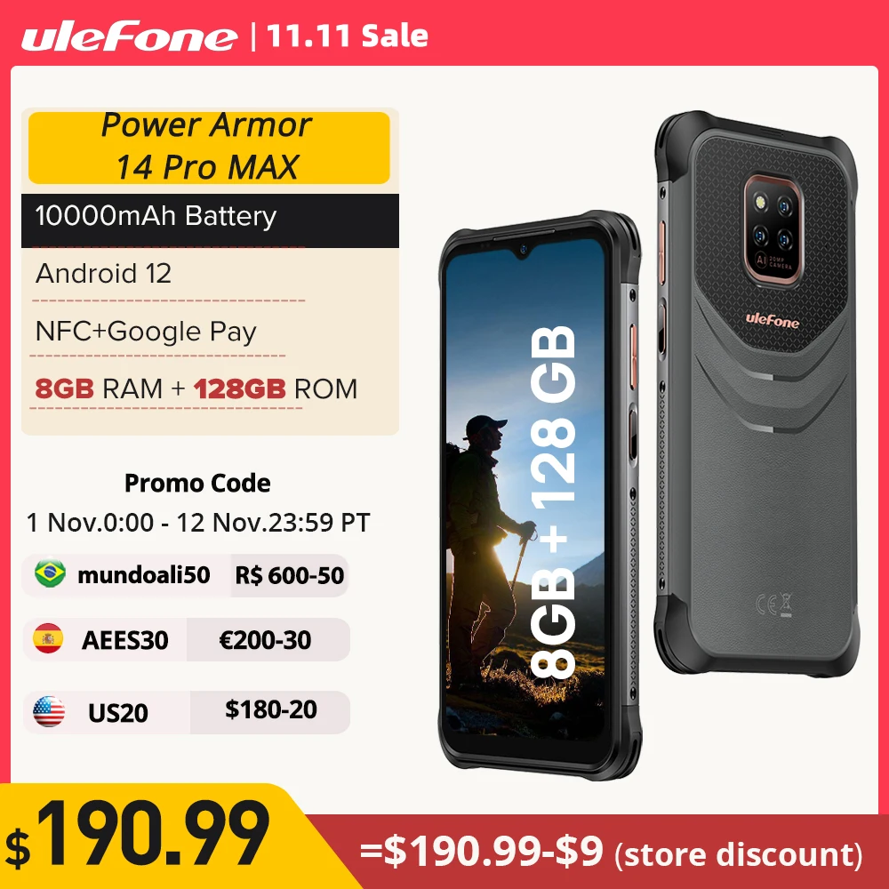 Ceny Ulefone Moc Armor 14 Pro 8GB + 128GB Wytrzymały Telefon 10000mAh Android 12 Wodoodporny Smartfon 5G/2.4GWLAN NFC Wersja Globalna