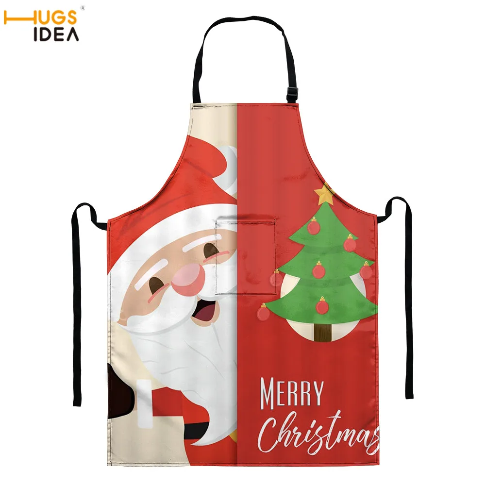

HUGSIDEA Kitchen Long Apron Funny Santa Claus Design Practical Waterproof Anti-fouling Easy Clean Protective Pinafore for Baking