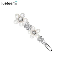 luoteemi silver color flowers imitation pearls hair accessories for women luxury cz bridal wedding hair clips bijoux femme luxe