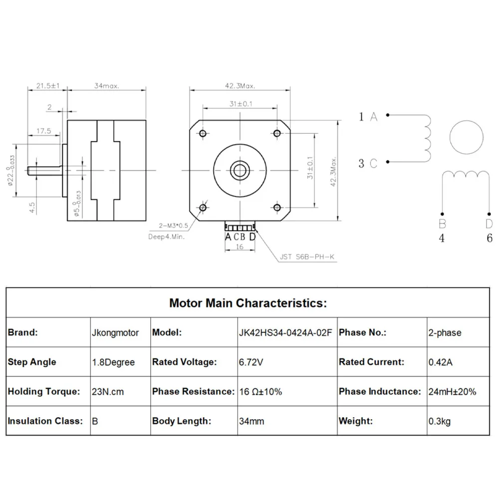 Двигатель шаговый Nema 17 4-lead 42x42x34 мм 6 72 в нм а и Jk0220 |