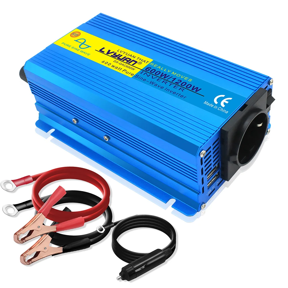 Dc 12/24V To AC 220V 50Hz/60Hz 1200W 3.1A 2USB чистая Синусоидальная волна автомобиль кемпинг стандарт трансформатор напряжения инвертор мощности