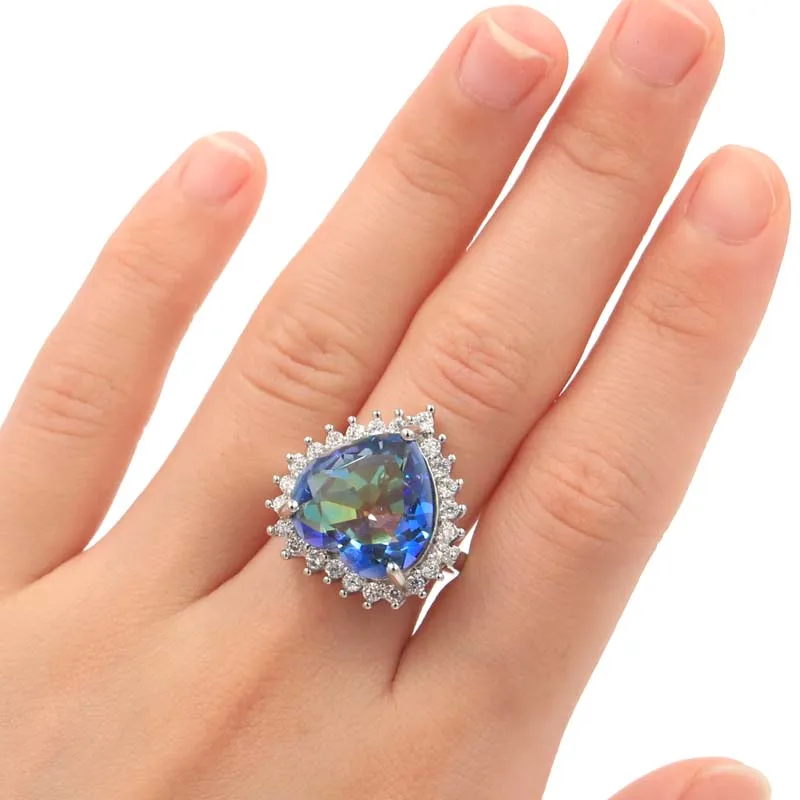 

29x26mm Beautiful Created New Stone Iolite Gift For Woman's Engagement Silver Rings