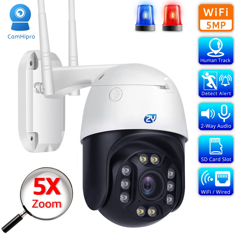 

5MP 5X Optical Zoom Wifi PTZ Camera Outdoor Color Night Vision Human Tracking Wireless Speed Dome Video Surveillance IP Camera