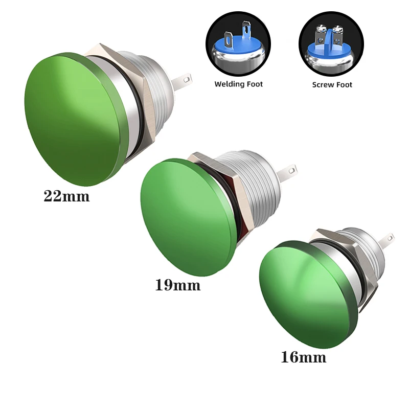 

16/19/22 мм кнопочный переключатель с грибовидной головкой, мгновенная кнопка IP65, водонепроницаемая винтовая/контактная клемма 12 В 24 В 110 В 250 В 5A SPST