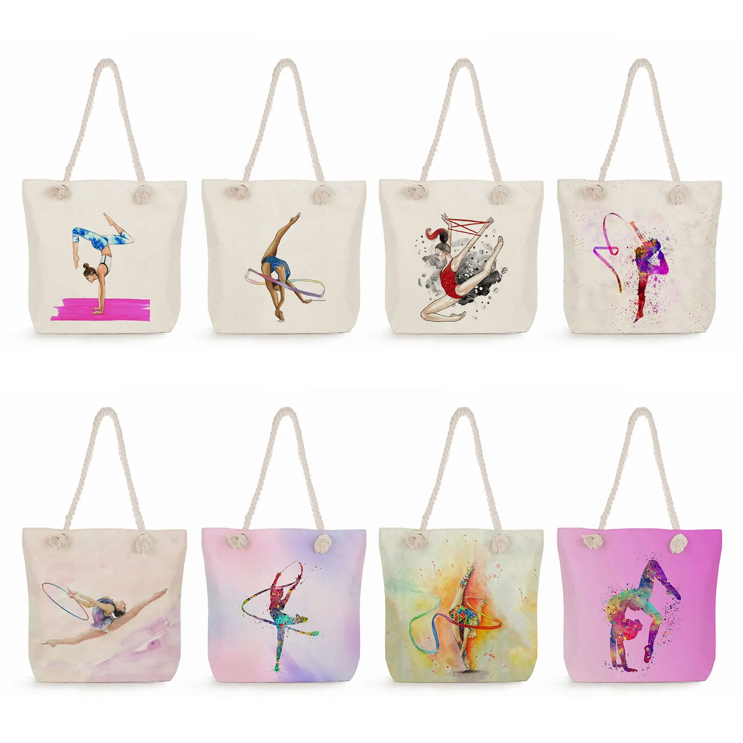 

Акварельные сумки с гимнастическим художественным принтом для женщин, женские сумки-тоуты, вместительная сумка для гимнастики и хранения, модные сумки через плечо