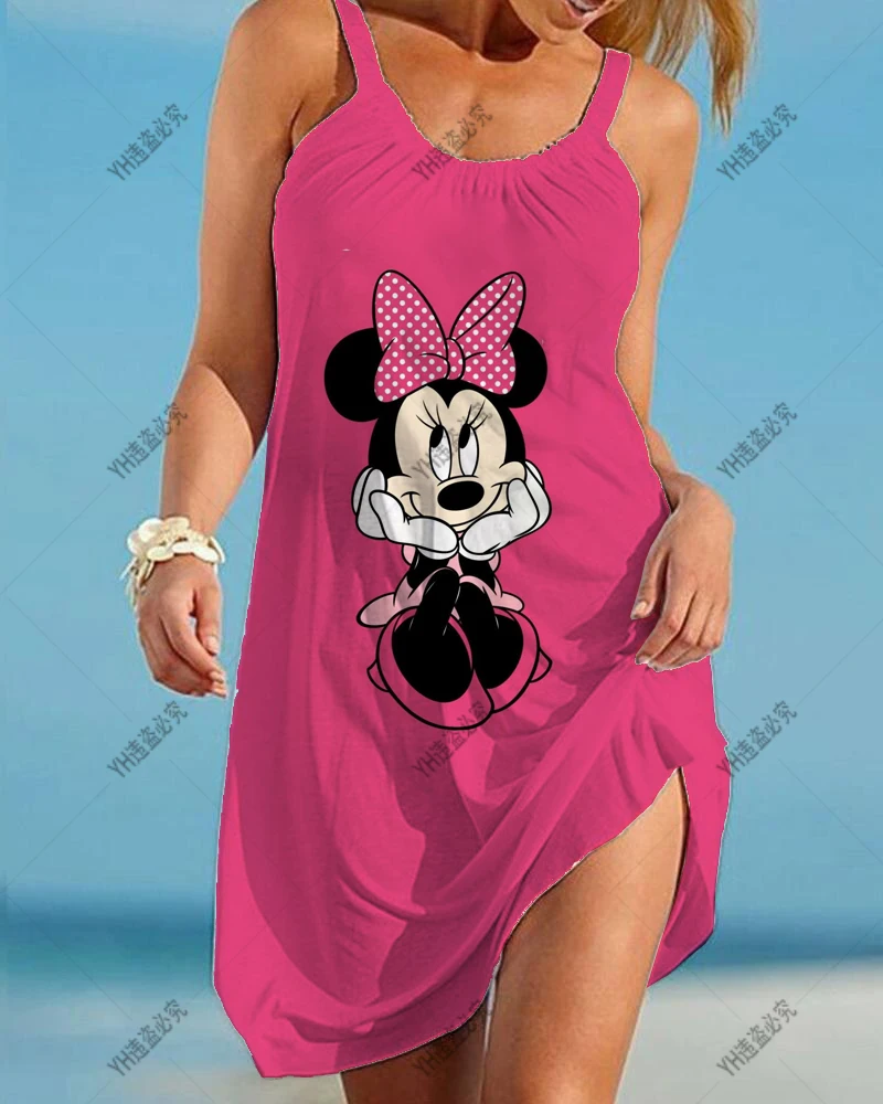 

Летнее женское пляжное платье, привлекательный купальник с героями Диснея, Микки и Минни, Пляжное мини-платье на бретелях с 3D принтом для женщин