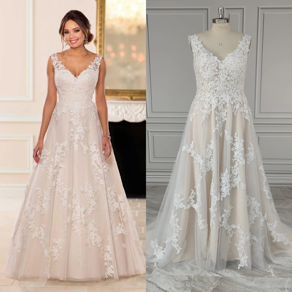 

Кружевное свадебное платье-трапеция с V-образным вырезом и аппликациями, модель 12262 # реальные фотографии, женское платье невесты со шлейфом и иллюзией