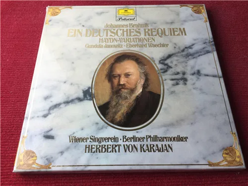 Old 33 RPM 12 inch 30 cm Vinyl Records Phonograph 2 LP Disc Karajan Conductor Brahms Symphony World Classic Music Used